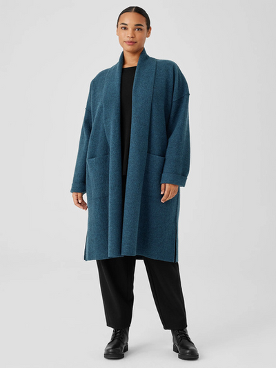 EILEEN FISHER EXTENDED SIZING - WOOL HIGH COLLAR COAT in Bluesteel