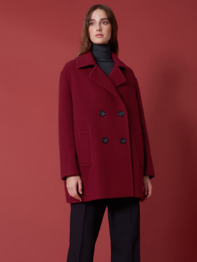 CINZIA ROCCA - WOOL PEACOAT WITH NOTCH COLLAR in Black