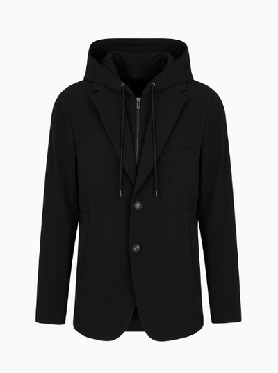 Emporio Armani Bib and Hooded Blazer in Black Found at Robert Simmonds Located in Downton Fredericton NB.
