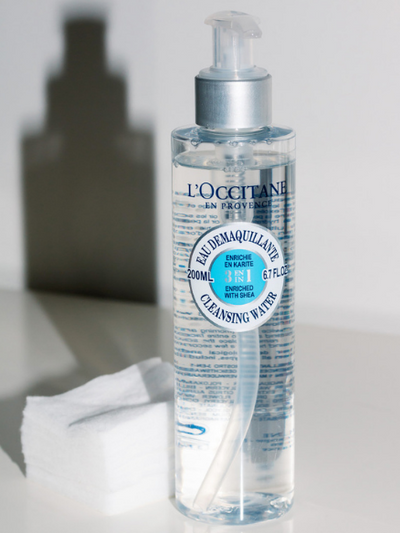 L'Occitane en Provence Shea three in one cleansing water for sale at Robert Simmonds Clothing in Fredericton, New Brunswick.