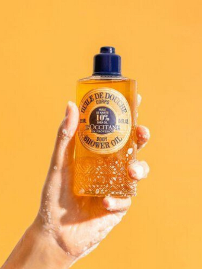 L'Occitane en Provence Shea body shower oil for sale at Robert Simmonds Clothing in Fredericton, New Brunswick.