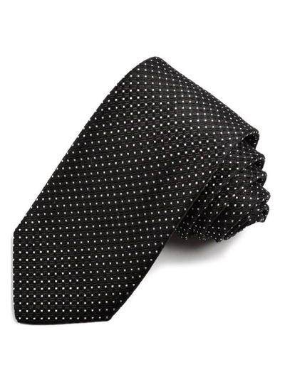 Dion Silk Tie in Black and White Polka Dot